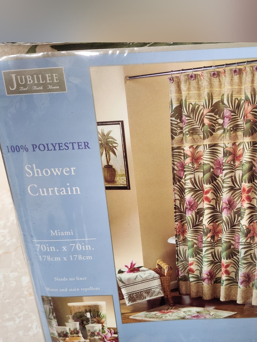 Jubilee 100% Polyester Shower Curtain 70"x70" Miama Tropical Floral New